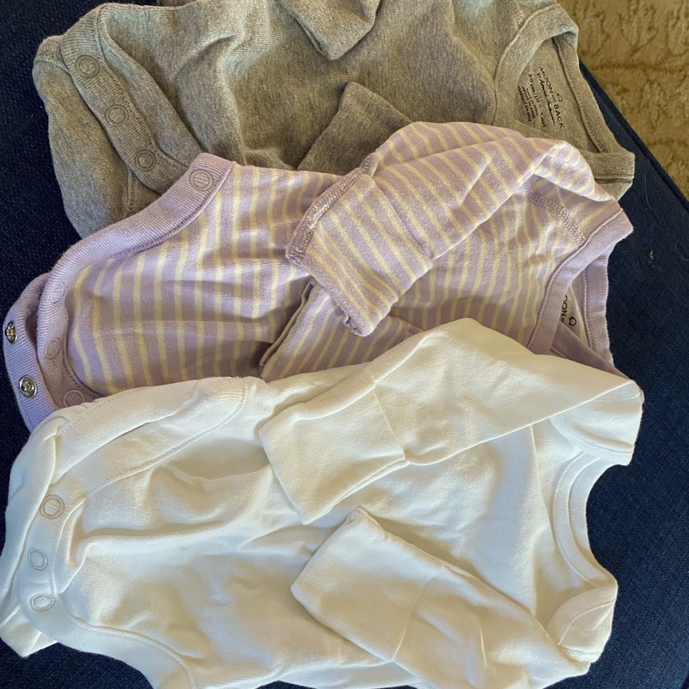 Long sleeve onesies! All three, grey, purple stripped, and white.